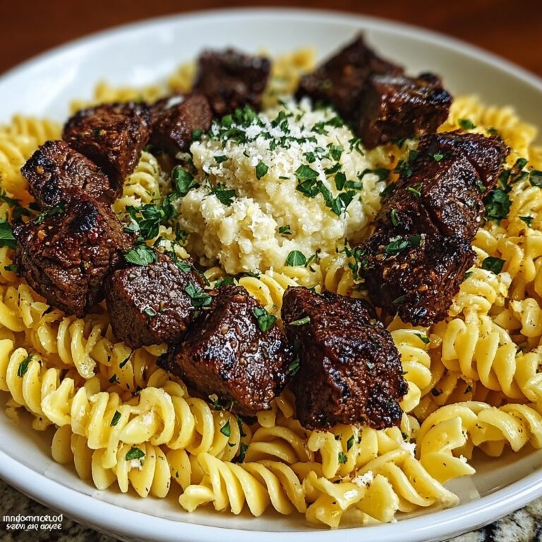 Indulgent Steak Bites and Cheesy Rotini in Garlic Parmesan Sauce Recipe