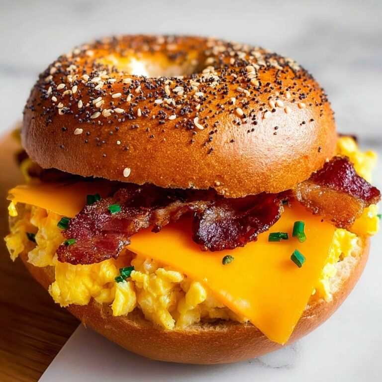 Breakfast Bagel Sandwich with Cheddar Eggs, Bacon, and Chives Recipe